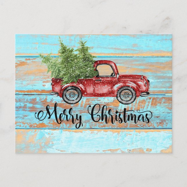 Cute Retro Red Truck Country Christmas Postcard (Front)