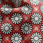 Cute Retro Red White Daisy Geometric Floral Fabric