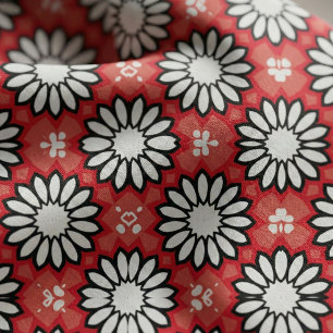Cute Retro Red White Daisy Geometric Floral Fabric