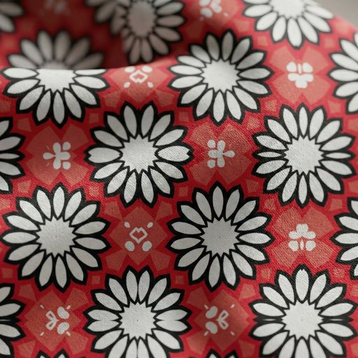Cute Retro Red White Daisy Geometric Floral Fabric