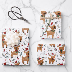 Cute Retro Reindeer Christmas Wrapping Paper Sheets