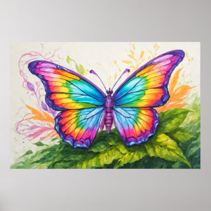 Cute Retro Resting Butterfly Illustration Poster