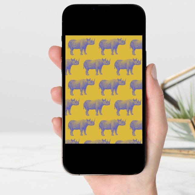 Cute Retro Rhino Rhinoceros Pattern Yellow Blank Card (Front Digital)