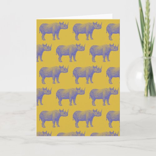 Cute Retro Rhino Rhinoceros Pattern Yellow Blank Card