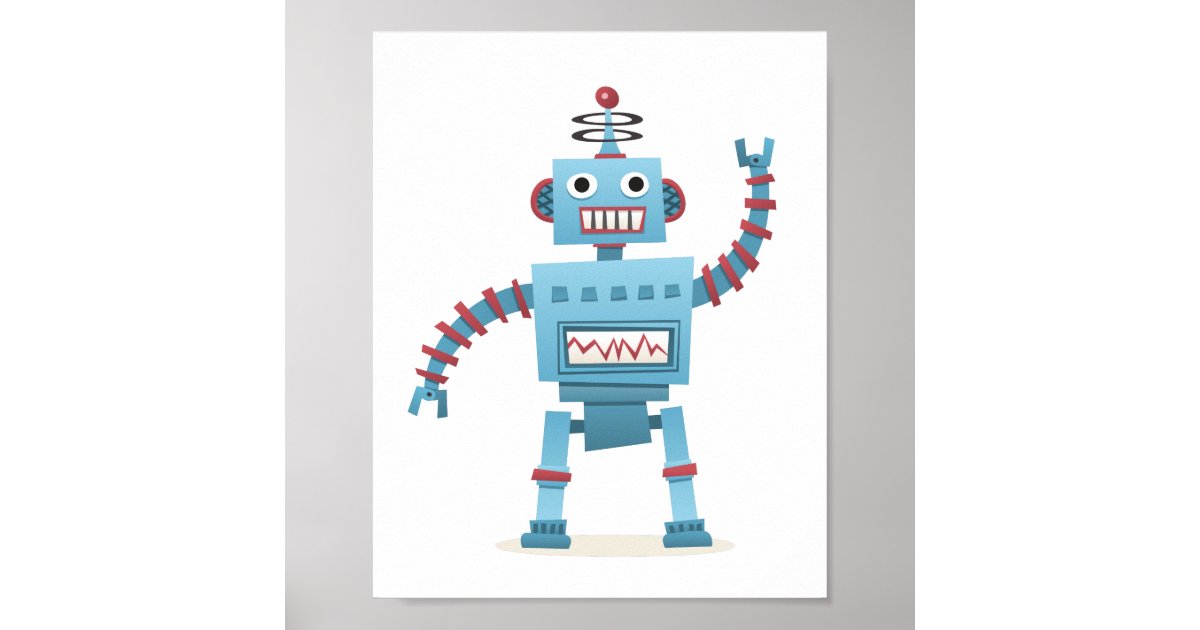 Cute Retro Robot Android Kids Cartoon Wall Art Zazzle Com