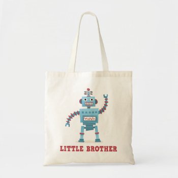 Cute Retro Robot Cartoon Android Little Brother Tote Bag by BrightAndBreezy at Zazzle
