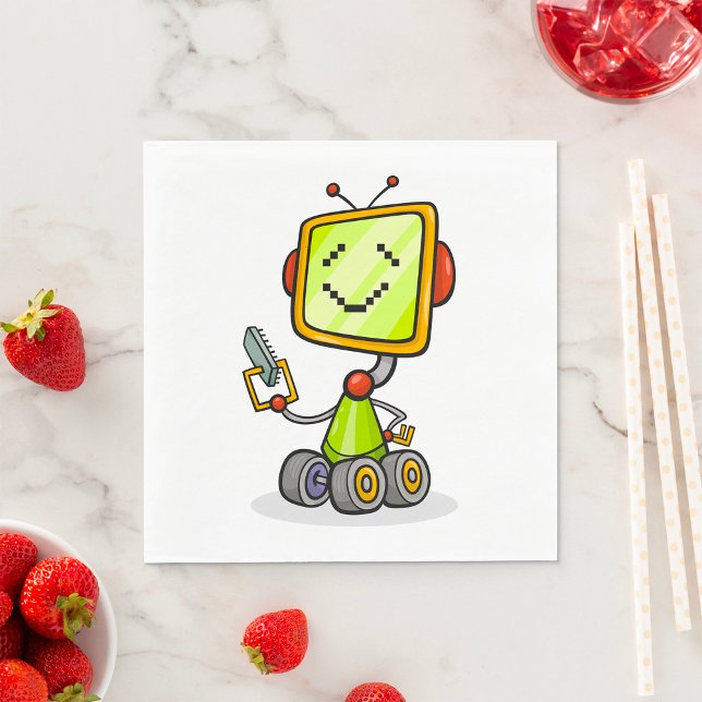 Cute Retro Robot Cartoon Fun AI Tech Digital Art  Napkins (Creator Uploaded)