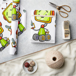 Cute Retro Robot Cartoon Fun AI Tech Digital Art Wrapping Paper