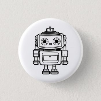 Cute Retro Robot Cartoon Illustration Badge Button by sirylok at Zazzle
