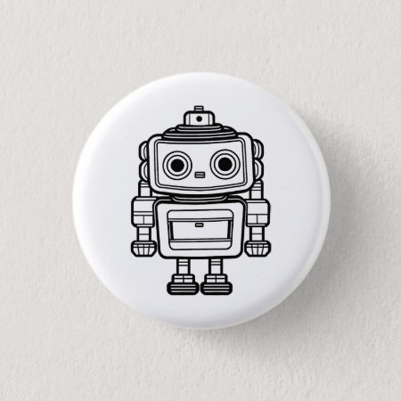 Cute Retro Robot Cartoon Illustration Badge Button