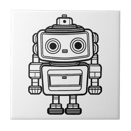 Cute Retro Robot Cartoon Illustration Ceramic Tile
