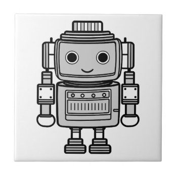 Cute Retro Robot Cartoon Illustration Ceramic Tile by sirylok at Zazzle