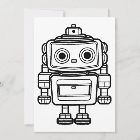 Cute Retro Robot Cartoon Illustration Invitation