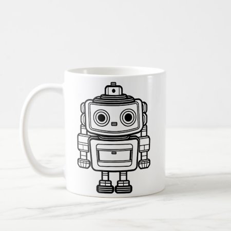 Cute Retro Robot Cartoon Illustration Mug