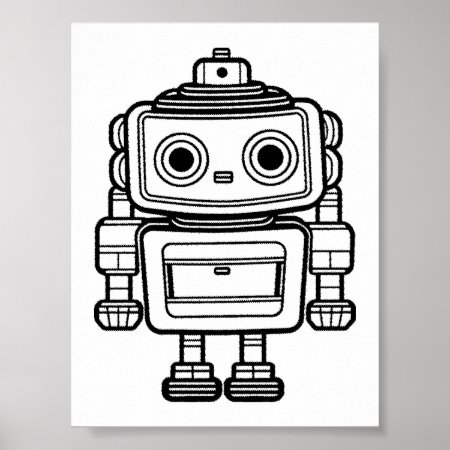Cute Retro Robot Cartoon Illustration Poster