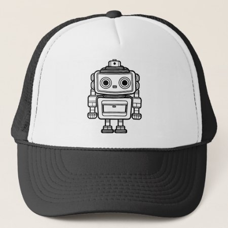 Cute Retro Robot Cartoon Illustration Trucker Hat