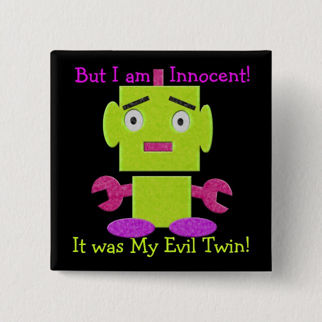 Cute Retro Robot - Ghoul Green - Evil Twin Pinback Button (Front)