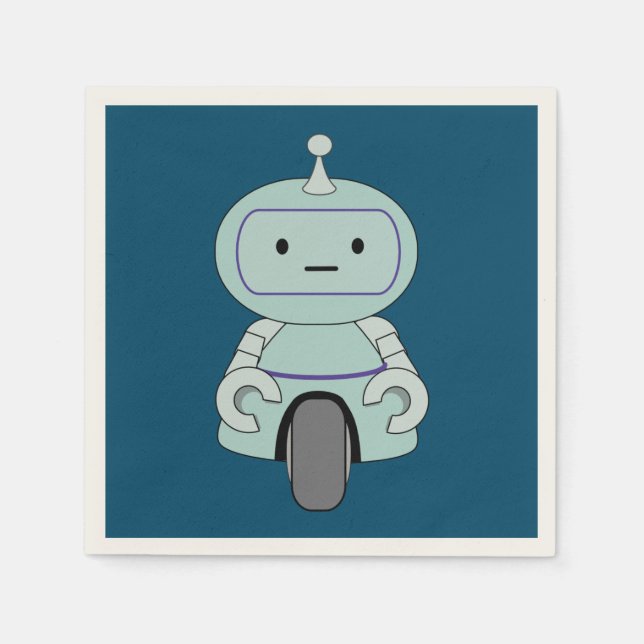 Cute Retro Robot Illustration Paper Napkins (Front)
