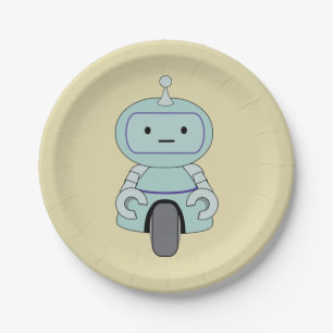Cute Retro Robot Illustration Paper Plates