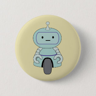 Cute Retro Robot Illustration Pinback Button