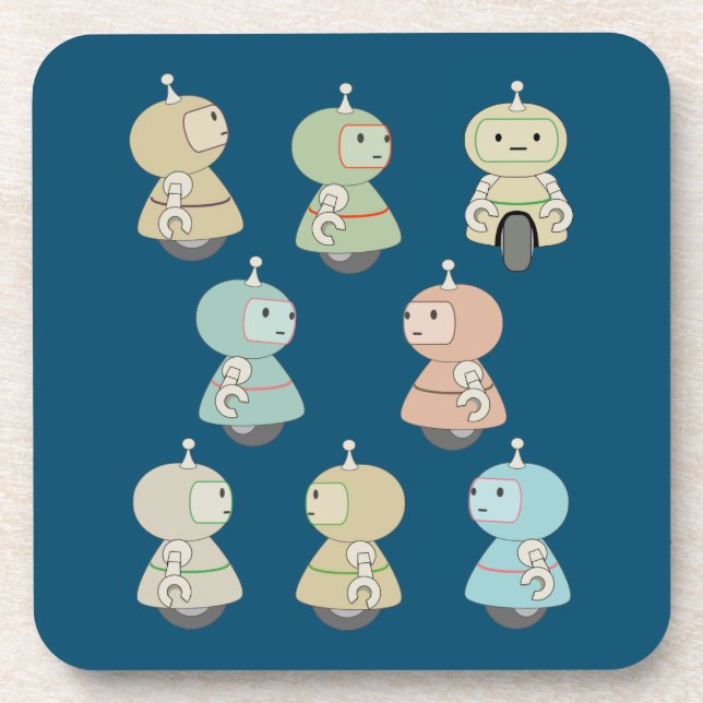 Cute Retro Robot Pattern Beverage Coaster (Front)