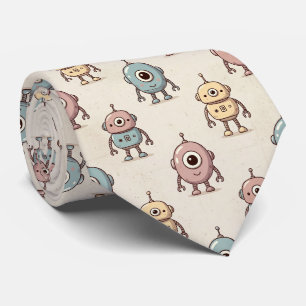 Cute Retro Robot Pattern Neck Tie