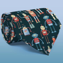 Cute Retro Robot Pattern Neck Tie