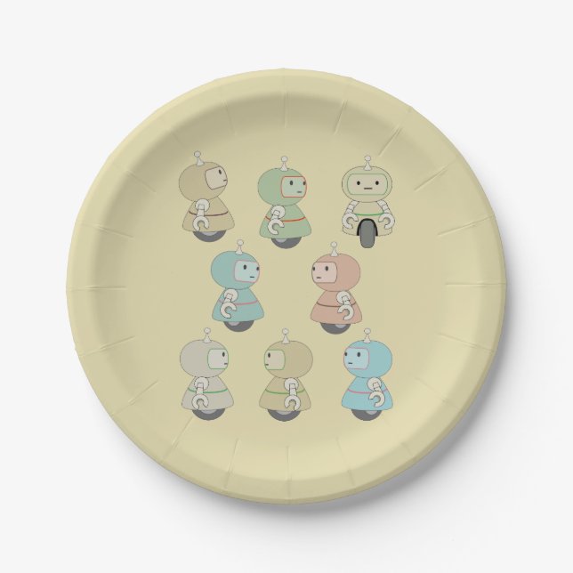 Cute Retro Robot Pattern Paper Plates (Front)