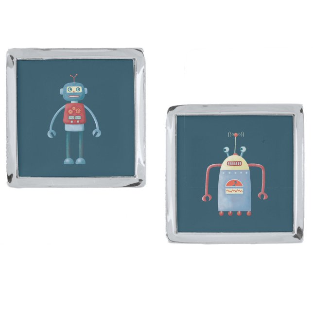 Cute Retro Robots Dark Cufflinks (Retro robot fun cufflinks)