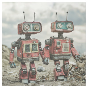 Cute Retro Robots In Love Holding Hands Gallery Wrap
