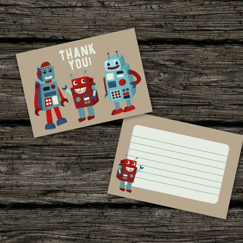 Cute Retro Robots Kids Flat Panel Thank You Card