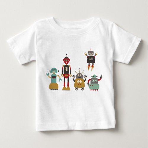 Cute Retro Robots Kids T_Shirt