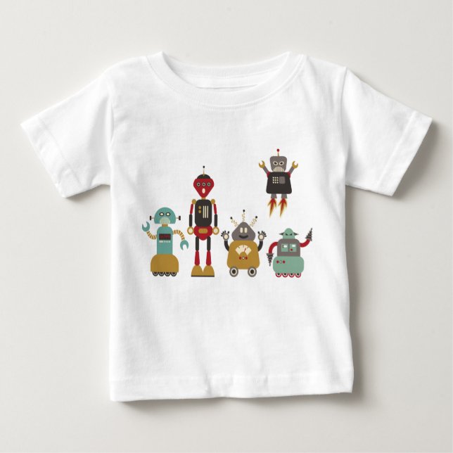 Cute Retro Robots Kids T-Shirt (Front)