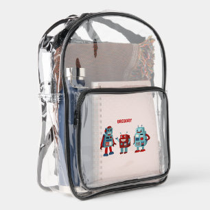 Cute Retro Robots Personalized Clear Backpack