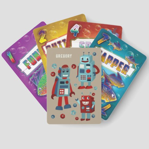 Cute Retro Robots Personalized Go Fish Cards