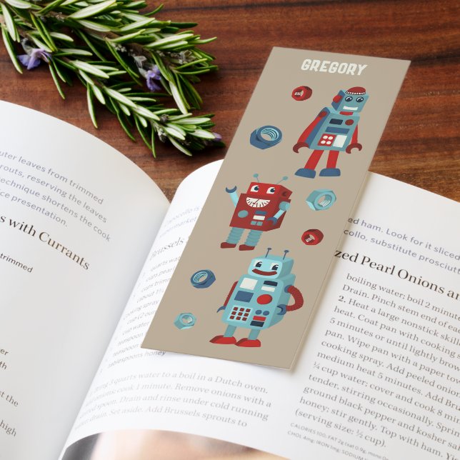 Cute Retro Robots Personalized Sci-Fi Bookmarks (Book)