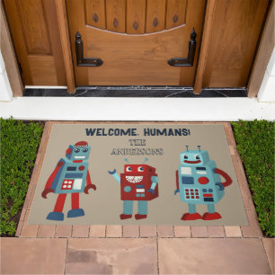Cute Retro Robots Personalized Sci-Fi Doormat