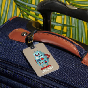 Cute Retro Robots Personalized Sci-Fi Luggage Tag