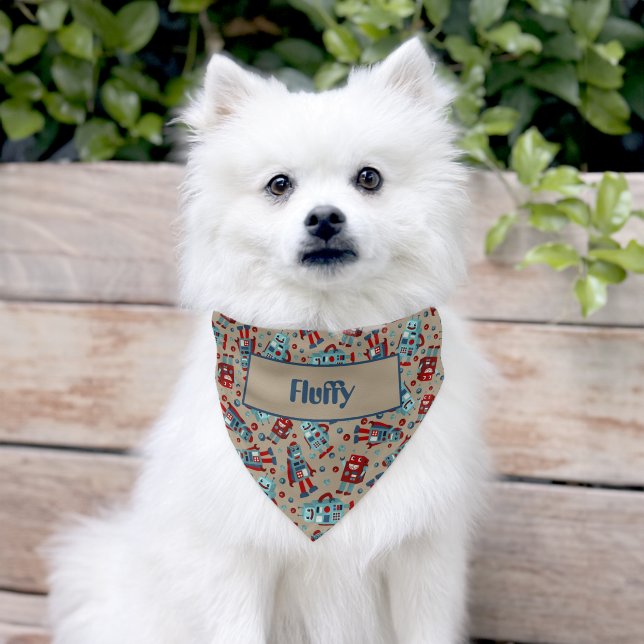 Cute Retro Robots Personalized Sci-Fi Pet Bandana Collar (Dog)