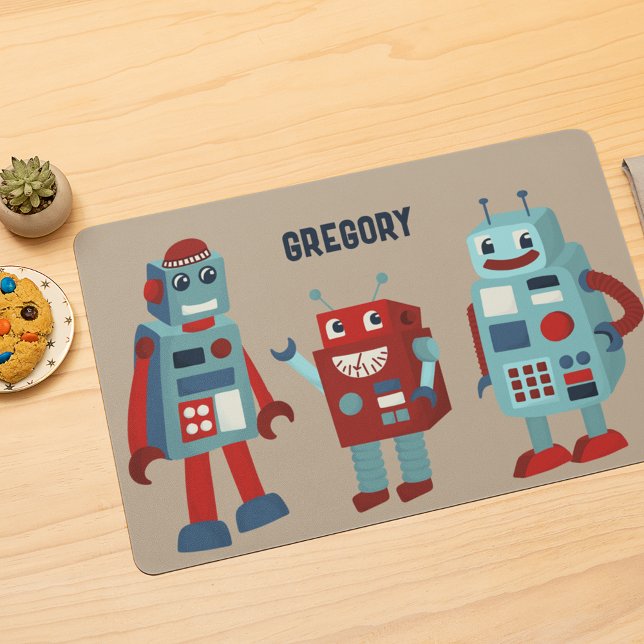 Cute Retro Robots Personalized Sci-Fi Placemat (Creator Uploaded)