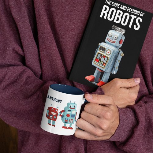 Cute Retro Robots Personalized Sci_Fi Two_Tone Coffee Mug