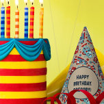 Cute Retro Robots Sci-Fi Boys Birthday Party Hat<br><div class="desc">Add a vintage sci-fi touch to any party with these custom party hats. Featuring illustrations of cute retro style robots in shades of red and blue against a tan background, these are ready to be personalized with your custom message, making them perfect for birthday parties for boys and robot fans...</div>