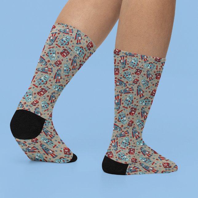 Cute Retro Robots Sci-Fi Themed Socks (Creator Uploaded)