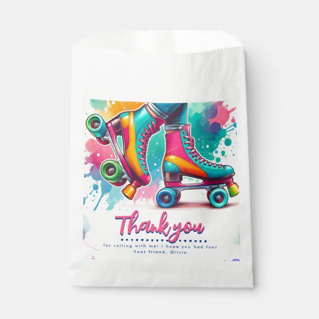 Cute Retro Roller Skate Birthday Party Favor Bag (Front)