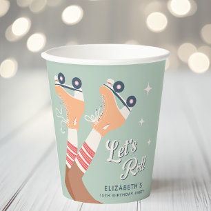 Cute Retro Roller Skating Birthday Party Paper Cups