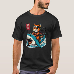 Cute Retro Samurai Cat Ninja Japanese Cat Shark Ka T-Shirt