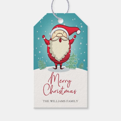 Cute Retro Santa Claus on Snow Mountain Christmas  Gift Tags