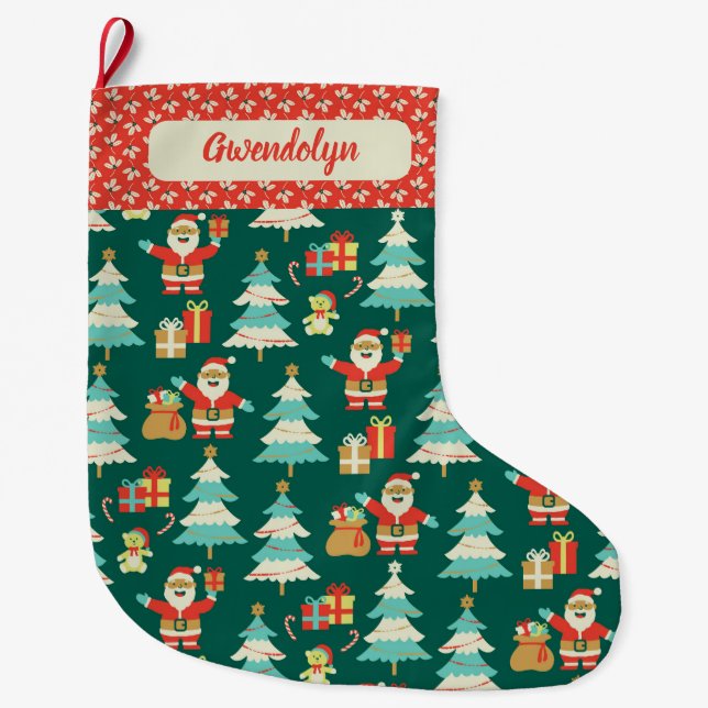 Cute Retro Santa Customizable Christmas Stocking (Front)
