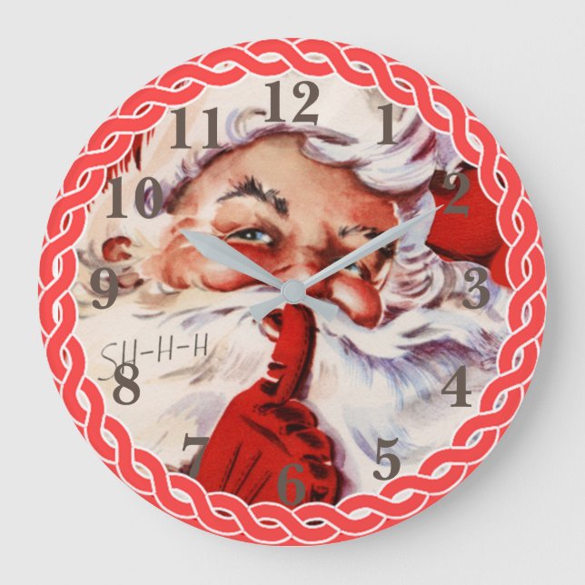 Cute Retro Santa Elegant Christmas Large Clock (Front)
