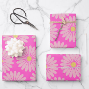 Cute Retro Scandinavian Flower Pattern in Pink Wrapping Paper Sheets